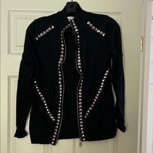 Boston Proper Black Bomber Jacket with Silver Embellishments